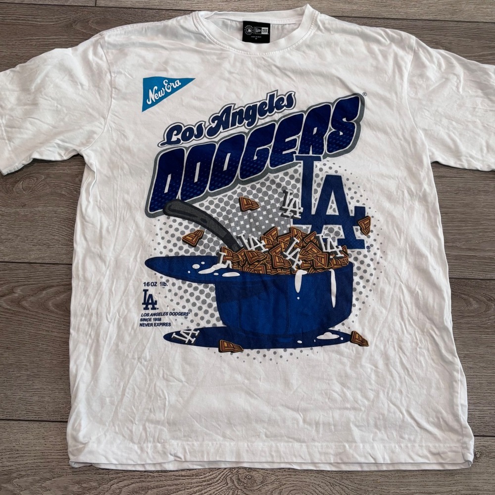 New Era Los Angeles Dodgers Shirt Mens M White Cereal Graphic MLB Tee